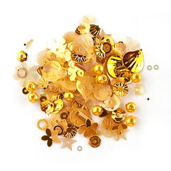Plastic Paillette Beads, Sequin Beads, Mixed Shapes, Gold, 4~19x4~13x0.1mm, Hole: 1~3.9mm(DIY-P025-05I)