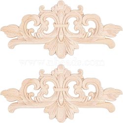 Olycraft Rubber Wood Carved Onlay Applique, Center Flower Long Applique, for Door Cabinet Bed Unpainted Decor European Style, BurlyWood, 10x22x0.8cm(AJEW-OC0001-51A)