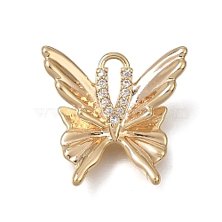 Brass Micro Pave Clear Cubic Zirconia Pendants, Butterfly Charms, Real 18K Gold Plated, 16.5x18x6mm, Hole: 6x2mm(KK-N290-23G)