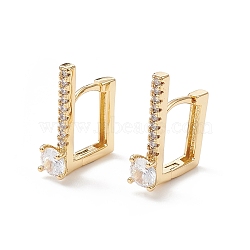 Cubic Zirconia Rectangle Hoop Earrings, Real 18K Gold Plated Brass Jewelry for Women, Cadmium Free & Nickel Free & Lead Free, Clear, 16.5x13.5x4.5mm, Pin: 0.9mm(EJEW-B014-14G)