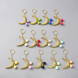 Iron Purse Frame Handle Keychain, with Plastic Beads, Golden, 10.5cm, 1pc/color, 13 colors, 13pcs/set(KEYC-WH0024-23G)