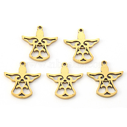 Vacuum Plating 304 Stainless Steel Pendants, Laser Cut, Angel, Golden, 16x15x1mm, Hole: 1mm(X-STAS-N092-66G)