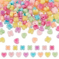 Acrylic Beads, Bead in Bead, Clover/Heart, Mixed Color, 7~8x8x4mm, Hole: 1.8mm, 420pcs/set(TACR-AR0001-27)