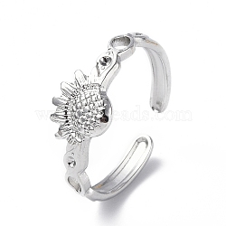 304 Stainless Steel Open Cuff Ring Finding, Ring Settings, Sunflower, Stainless Steel Color, US Size 7 1/4(17.5mm), Fit for 1mm(RJEW-C046-07P)