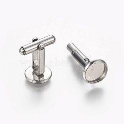 Tarnish Resistant 304 Stainless Steel Cufflinks Settings, Flat Round, Stainless Steel Color, Tray: 14mm, 26.5x16mm(STAS-E471-03B-P)