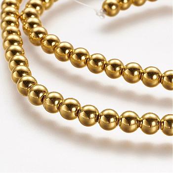 Non-magnetic Synthetic Hematite Bead Strands, Grade A, Round, Golden Plated, 4.5mm, Hole: 1mm, about 98pcs/strand, 15.7 inch