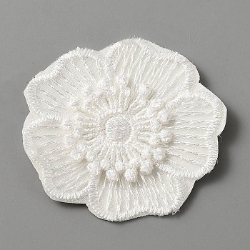 Computerized Embroidery Lace Self Adhesive/Sew on Patches, Costume Accessories, Appliques, Flower Pattern, 49x45.5x2mm
