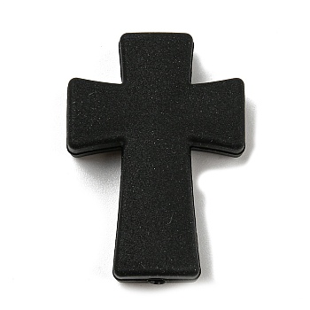 Cross Silicone Focal Beads, Chewing Beads For Teethers, DIY Nursing Necklaces Making, Black, 35x25x8mm, Hole: 2mm.