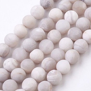 Natural White Agate Bead Strands, Frosted, Round, 8~8.5mm, Hole: 1mm, about 46pcs/strand, 14.9 inch(38cm)