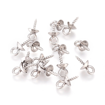 201 Stainless Steel Peg Bails Pendants, for Half-driled Beads, Stainless Steel Color, 10x5mm, Hole: 2mm, Pin:1.2mm