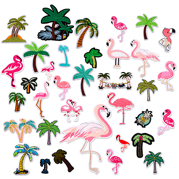 35Pcs Polyester with Rayon Embroidery Iron on/Sew on Patches, Costume Accessories, Mixed Shapes, Mixed Color, 45~85x21~195x1.5~2mm