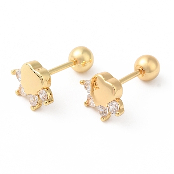 Paw Print Bow Brass Micro Pave Clear Cubic Zirconia Ear Plug Gauges, Golden, 8.7x6.6mm