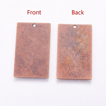 Metal Tags, Brass Stamping Blank Tag Pendants, Rectangle, Red Copper, 32x18x0.5mm, Hole: 1mm
