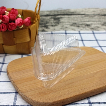 Plastic Cake Slice Containers, Disposable Dessert Hinged Cake Boxes, with Lids, Triangle, Clear, 140x115x70mm, Inner Side: 110x85x70mm