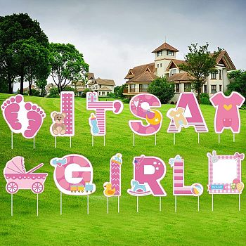 Plastic Yard Signs Display Decorations, for Outdoor Garden Decoration, Word, Pink, 323x323x4mm