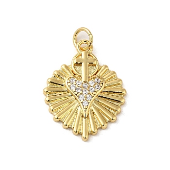 Rack Plating Brass with Cubic Zirconia Pendant, Cadmium Free & Lead Free, Heart, Real 18K Gold Plated, 22x17.5x2.5mm, Hole: 5x0.8mm