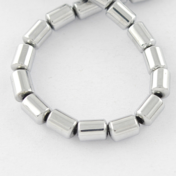 Non-magnetic Synthetic Hematite Beads Strands, Grade A, Column, Platinum Plated, 5x4x4mm, Hole: 1mm