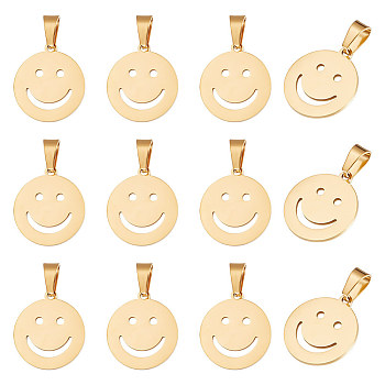 16Pcs Ion Plating(IP) 304 Stainless Steel Pendants, Laser Cut, Smile Face, Golden, 19.5x17.5x1.1mm, Hole: 3x6mm