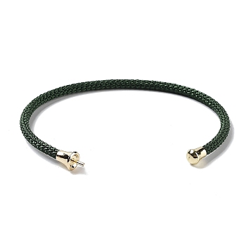 Stainless Steel Cuff Bangle Making, with Golden Tone Brass Finding, for Half Drilled Beads, Dark Green, Inner Diameter: 1-3/4x2-3/8 inch(4.6x6cm), Pin: 1mm