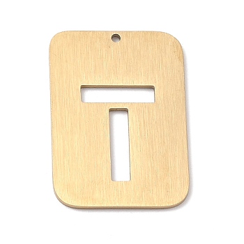 Ion Plating(IP) 304 Stainless Steel Pendants, Rectangle with Alphabet, Hollow, Letter.T, 32x22x1mm, Hole: 1.5mm