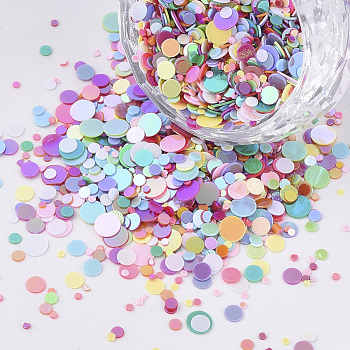 Ornament Accessories, PVC Plastic Paillette/Sequins Beads, No Hole/Undrilled Beads, Flat Round, Mixed Color, 1~4x0.4mm