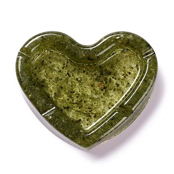Resin with Natural Peridot Chip Stones Ashtray, Home OFFice Tabletop Decoration, Heart, 103x121x27mm, Inner Diameter: 96x60mm