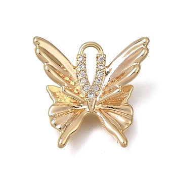 Brass Micro Pave Clear Cubic Zirconia Pendants, Butterfly Charms, Real 18K Gold Plated, 16.5x18x6mm, Hole: 6x2mm