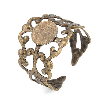 Iron Open Cuff Ring Components, Filigree Pad Ring Settings, Flat Round, Antique Bronze, 20mm, Adjustable