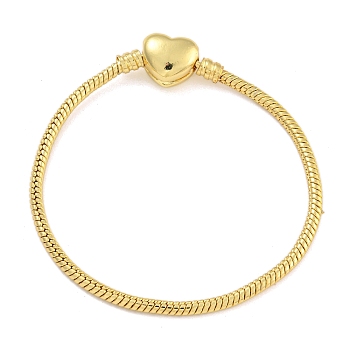 2.5mm Brass European Style Round Snake Chain Bracelets for Jewelry Making, with Clasps, Real 18K Gold Plated, 7-1/4 inch(18.5cm)