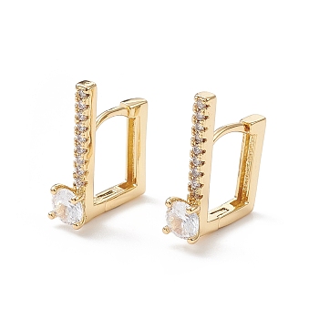 Cubic Zirconia Rectangle Hoop Earrings, Real 18K Gold Plated Brass Jewelry for Women, Cadmium Free & Nickel Free & Lead Free, Clear, 16.5x13.5x4.5mm, Pin: 0.9mm