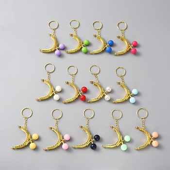 Iron Purse Frame Handle Keychain, with Plastic Beads, Golden, 10.5cm, 1pc/color, 13 colors, 13pcs/set