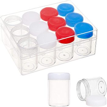12 Pieces Plastic Small Plastic Jar with Box, with Screw Top Cap, 4 Colors, Refillable Bottles, for Shampo, Body Wash, Lotion, Hand Snitizer, Mixed Color, Jar: 38.5x49mm, Box: 16x12x5.3cm
