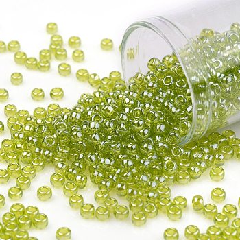 TOHO Round Seed Beads, Japanese Seed Beads, (105) Transparent Luster Lemon-Lime, 8/0, 3mm, Hole: 1mm, about 10000pcs/pound