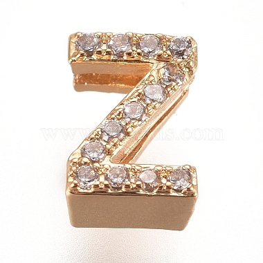 Golden Clear Alphabet Brass+Cubic Zirconia Slide Charms