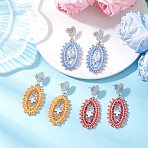3 Pairs Cross Oval Glass Seed Bead Woven Stud Earrings, with Non-Tarnish 304 Stainless Steel Dangle Earrings, Mixed Color, 57x25mm(EJEW-MZ00595)