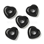 Natural Black Obsidian European Beads, Heart Large Hole Beads, 15x15~15.5x4.5~5mm, Hole: 6mm(G-C252-01A)