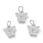 Brass Micro Pave Clear Cubic Zirconia Pendants, with Jump Rings, Cadmium Free & Lead Free, Butterfly, Real Platinum Plated, 10x10x1.5mm, Hole: 3.5mm(KK-P188-N01-P)