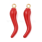 Rack Plating Alloy Enamel Pendants, Horn of Plenty/Italian Horn Cornicello Charms, Golden, 30x6.5x6.5mm, Hole: 1.8mm(PALLOY-R451-07G-02)