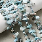 Natural Larimar Beads Strands, Nuggets, with Seed Beads, 9~16x4~8x3~8mm, Hole: 0.9mm, about 47~55pcs/strand, 15.35~16.14''(39~41cm)(G-L649-A07-01)