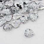 Acrylic Rhinestone Buttons, 2-Hole, Faceted, Heart, Crystal, 13x13x4mm, Hole: 1mm(BUTT-J007-01-C)