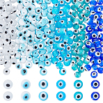 210Pcs 6 Colors Handmade Evil Eye Lampwork Beads, Round, Mixed Color, 6mm, Hole: 1mm, 35pcs/color(LAMP-WR0001-03)
