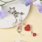 Alloy & Acrylic & Glass Pendant Decorations, Heart & Flower & Butterfly, with Star Swivel Clasps, Golden, Red, 118mm(HJEW-YW00436-01)