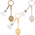 Zinc Alloy & PVC Pendant Keychains, with Alloy Split Key Rings, Badminton Racket with Badminton, Mixed Color, 113mm, pendant: 38~81mm, 1pc/color(KEYC-SP0001-70B)