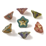 Baking Paint Glass Beads, Metal Enlaced, Mixed Color, Bell Flower, 13.5x13x7mm, Hole: 1.4mm(DGLA-G004-01A)
