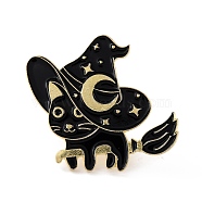 Witch Cat Enamel Pin, Cute Alloy Enamel Brooch for Backpacks Clothes, Light Gold, Black, 29.5x30x9.5mm(JEWB-C011-08)