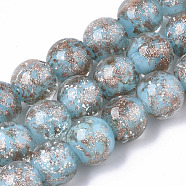 Handmade Gold Sand Lampwork Beads Strands, Luminous, Round, Pale Turquoise, 11.5~12.5x11~12mm, Hole: 1mm, about 45pcs/Strand, 19.69 inch(LAMP-T007-06G)