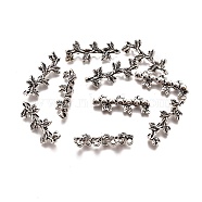 Tibetan Style Alloy Multi-Strand Links, Leaf, Antique Silver, 29.5x11.5x5mm, Hole: 2mm(TIBE-L011-059AS)