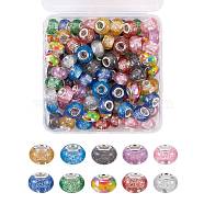 100Pcs 10 Colors Epoxy Resin European Beads, Large Hole Beads, with Glitter Powder and Platinum Tone Brass Double Cores, Rondelle, Mixed Color, 14x9mm, Hole: 5mm(RPDL-SZ0001-01P)
