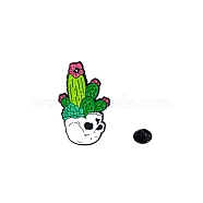 Black Alloy Brooches, Enamel Pins, Skull with Cactus, Green, 30x18mm(PW-WGB6BA4-02)