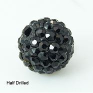 Polymer Clay Rhinestone Beads, Pave Disco Ball Beads, Grade A, Round, Half Drilled, Jet, 10mm, Hole: 1mm(RB-H258-HD10mm-280)
